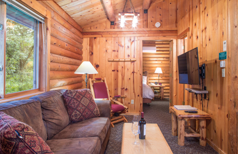 Cabin living room at North Forty Resort.