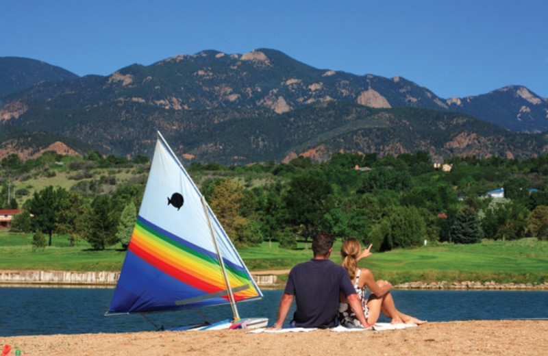 Private 35-acre recreation lake with beachfront at Cheyenne Mountain Resort.