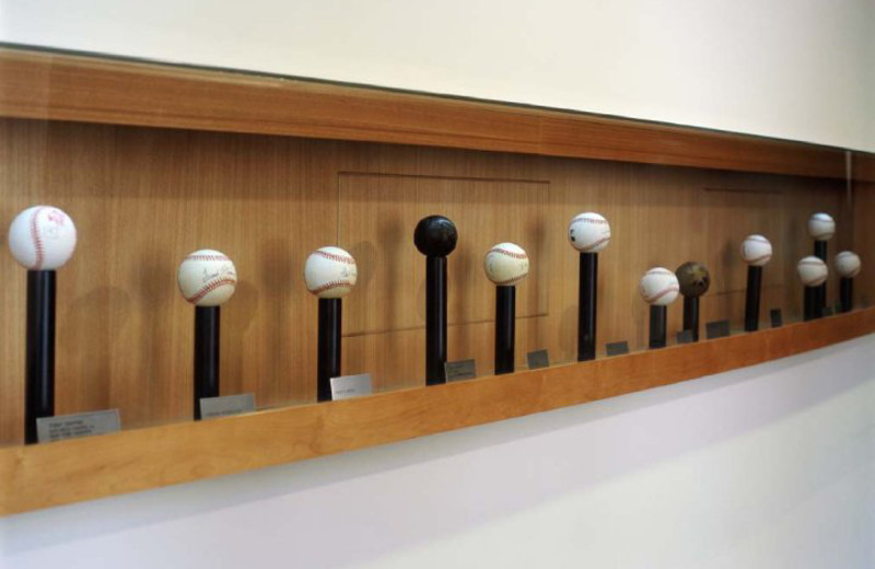 Baseball memorabilia decorate Omni San Diego Hotel.