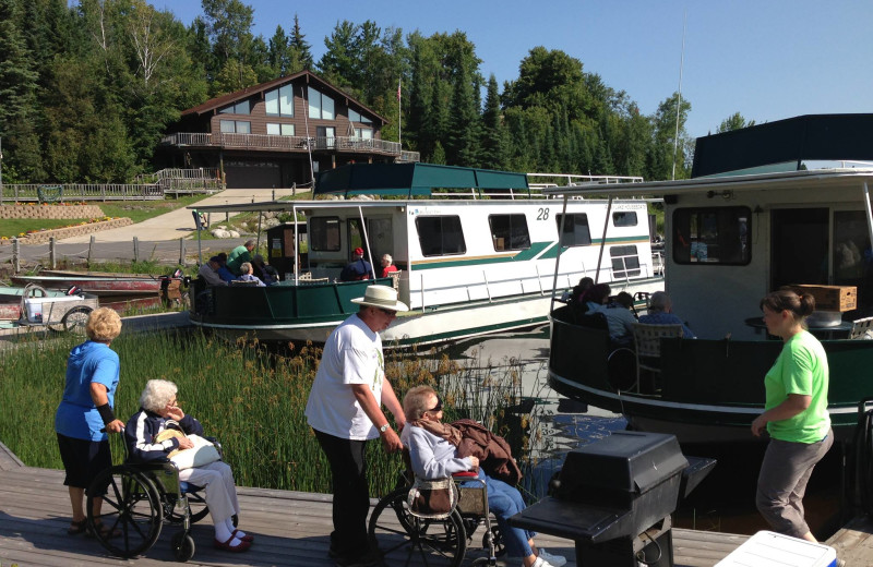 Boarding the houseboats at Rainy Lake Houseboats.