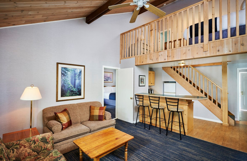 Guest room with loft at Sir Sam's Inn & Spa.