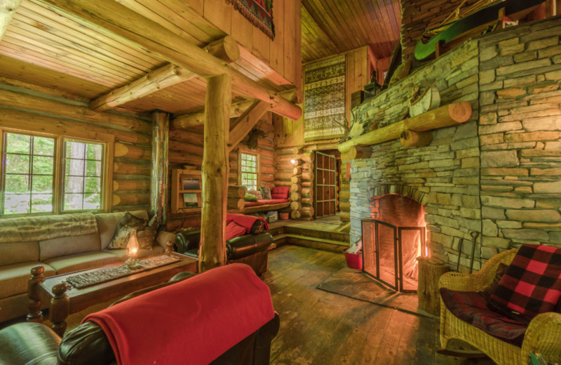 Cabin living room at Algonquin Log Cabin.