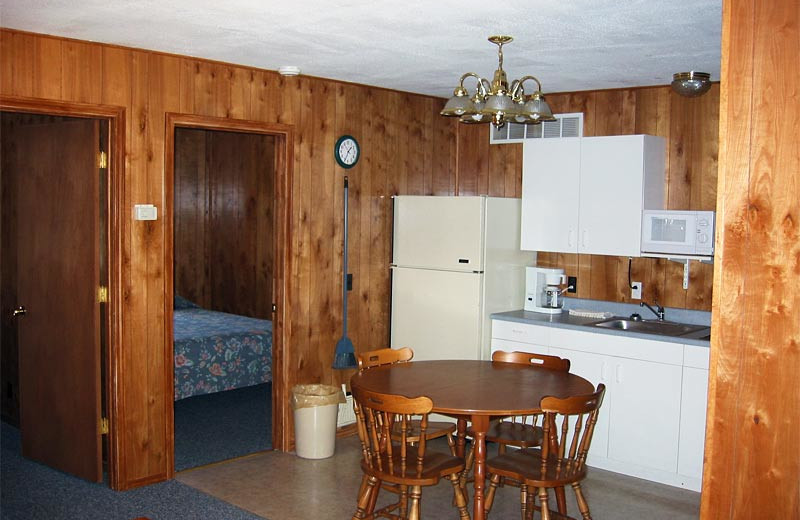 Cabin kitchen at Golden Arrow Resort.