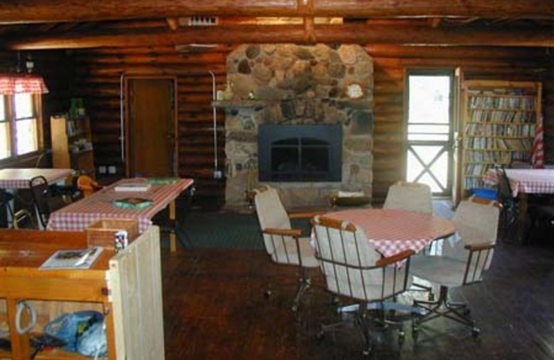 Lodge building with fireplace