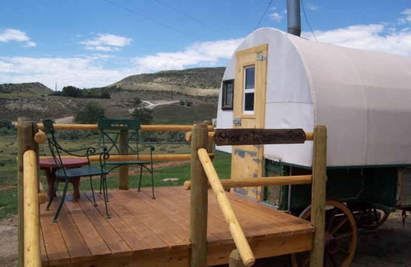 Covered wagon lodging at K3 Guest Ranch.