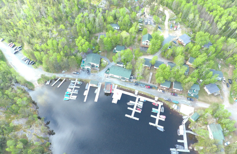 Aerial view of Dogtooth Lake Resort.