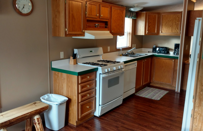 Cabin kitchen at Vacationland Resort.