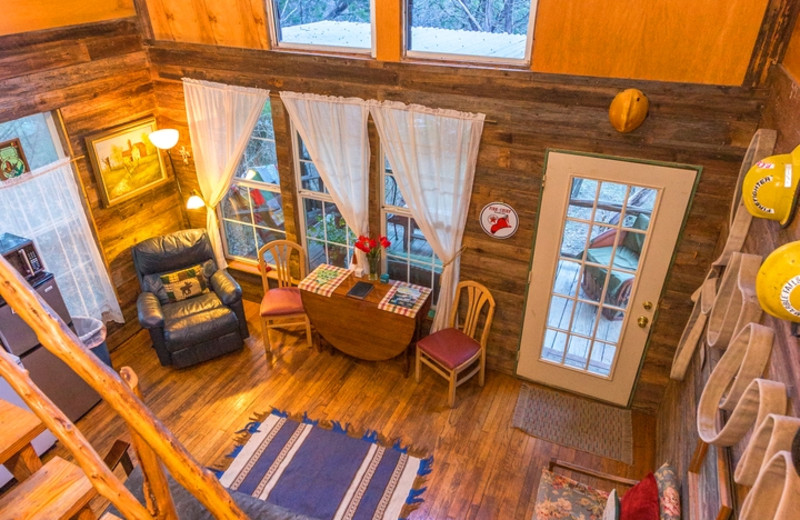 Cabin living room at Creekside Camp & Cabins.