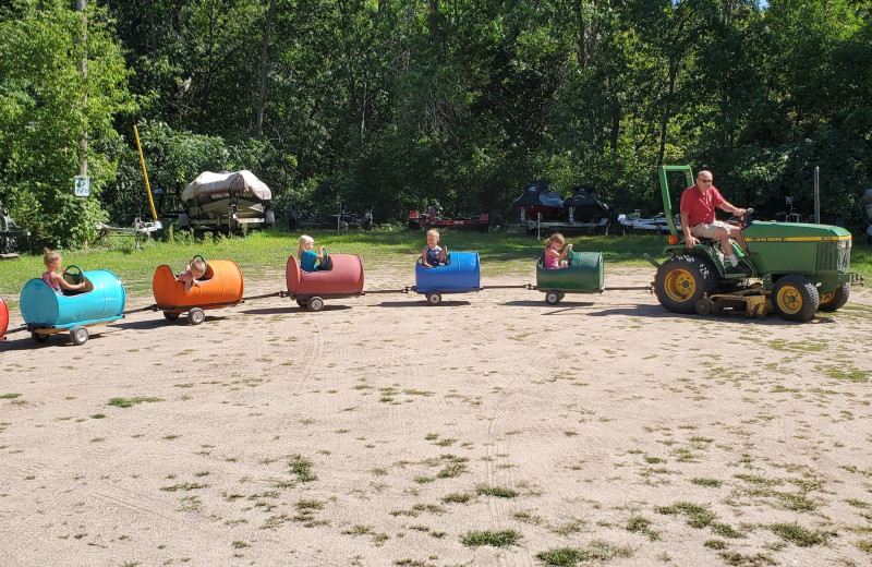 Tractor train at Riverside Resort.