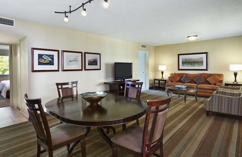 Guest room at Embassy Suites Parsippany.