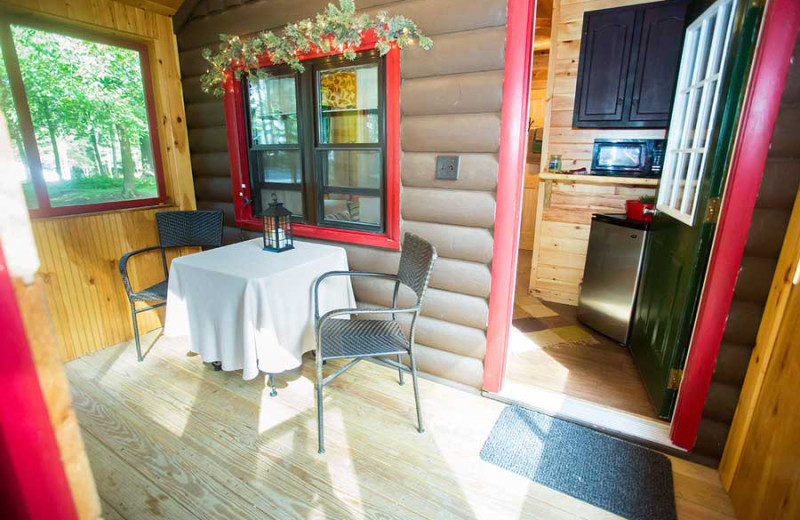 Cabin porch at White Lake Lodges.