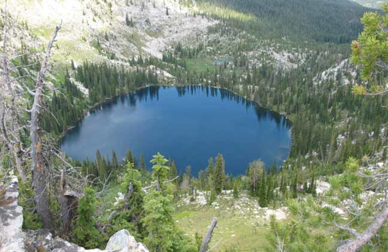 Aerial lake view at Silver Spur Outfitters.