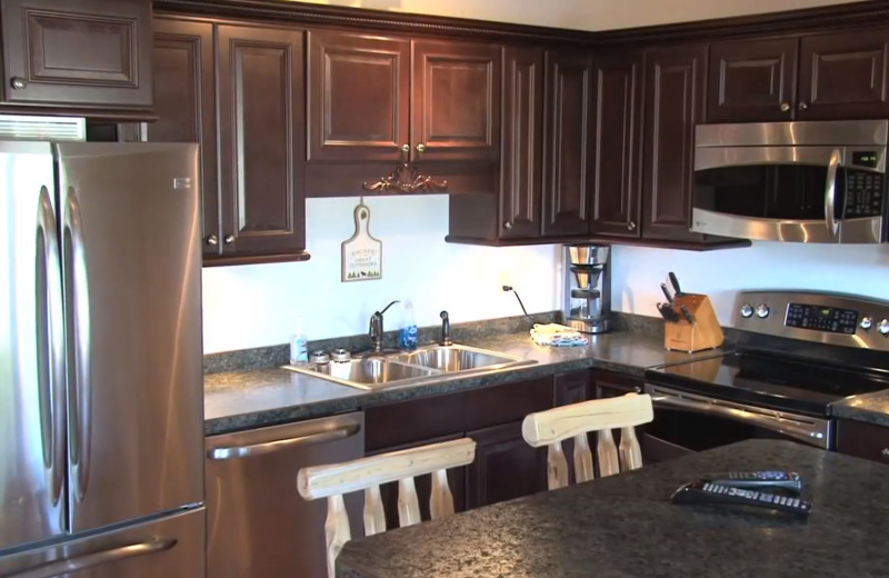 Cabin kitchen at Zippel Bay Resort.