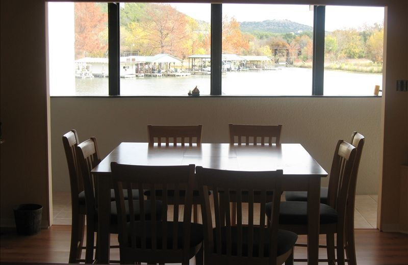 Dining room at Treehouse Hideaway on Lake LBJ.