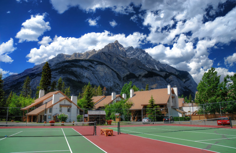 Tennis court at Banff Rocky Mountain Resort.