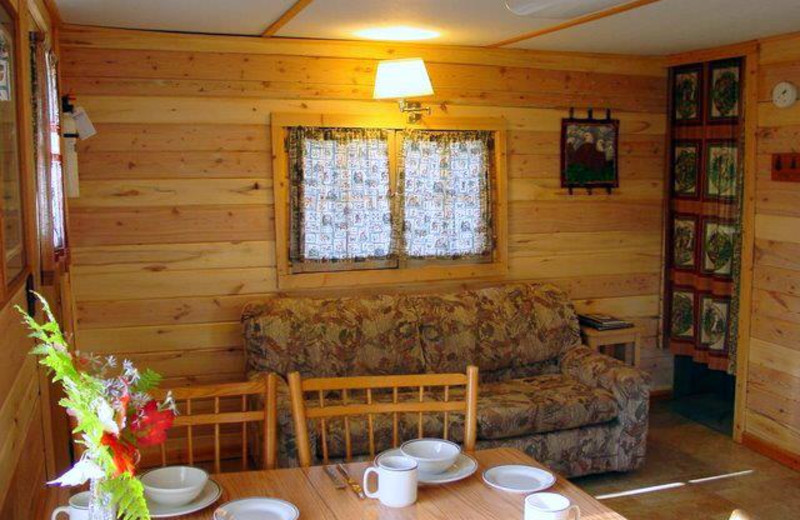 Cabin living room at Big Lake Wilderness Lodge.