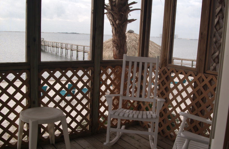 Beachfront cabin porch at Navarre Beach Campground.