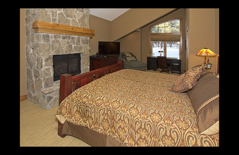 Vacation rental bedroom at Mammoth Property Reservations.