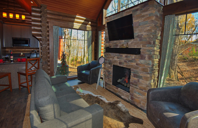 Cabin living room at Cut Above Cabins.