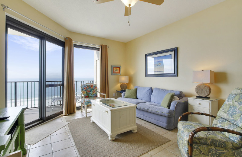 Rental living room at Gulf Coast Beach Getaways.