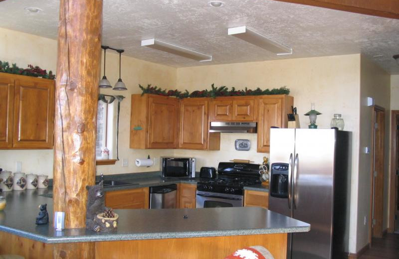 Cabin kitchen at Lori's Luxury Rentals.