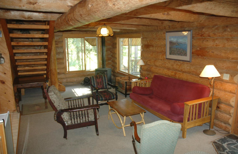 Cabin living room at Heston's Lodge.