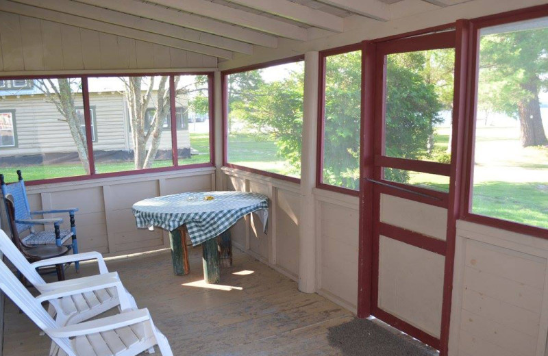 Cabin porch at Wilsons on Moosehead Lake.