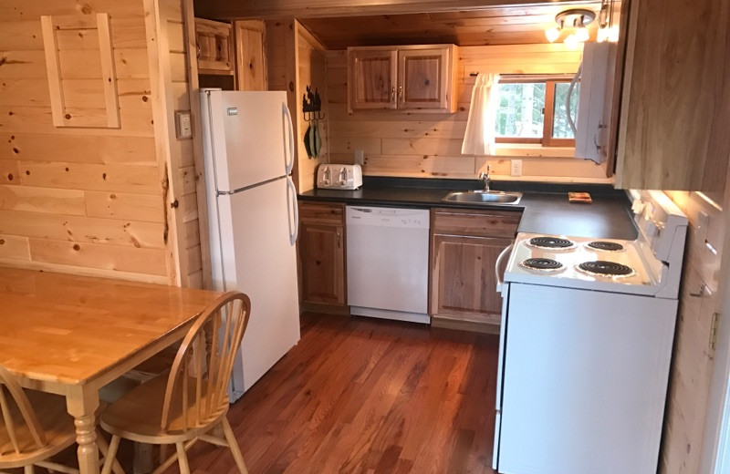 Cabin kitchen at Timber Trail Lodge.