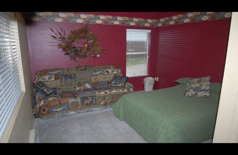 Motel bedroom at Sourdough Lodge.