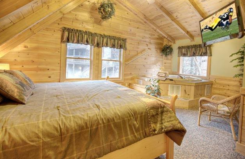 Cabin bedroom at Eagles Ridge Resort.