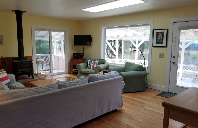 Rental living room at Oceanfront Getaways.