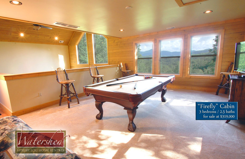 Cabin recreation room at Watershed Cabins.