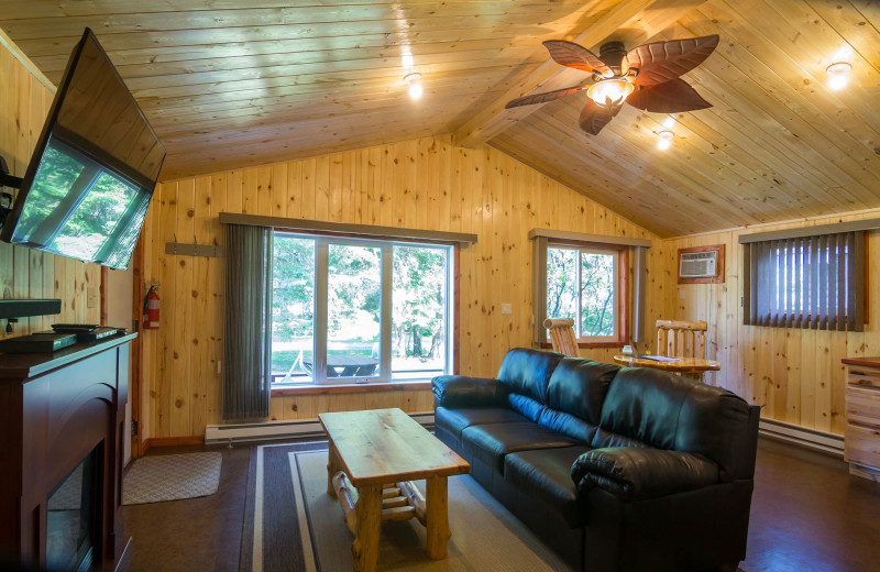 Cabin living room at Tallpine Lodges.