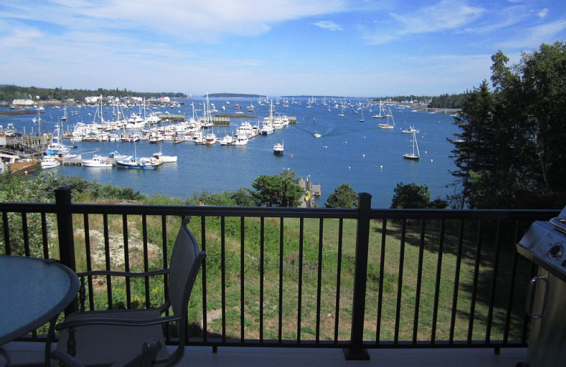 Rental balcony view at Acadia Cottage Rentals.