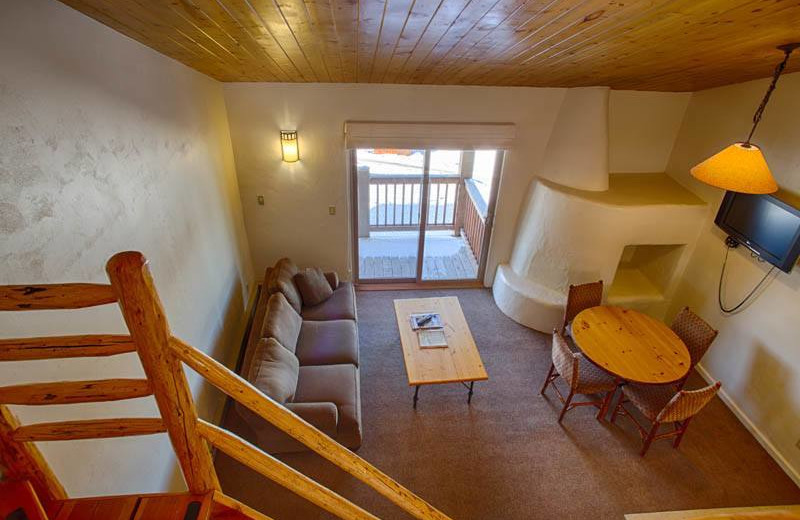 Guest room viewed from loft at Grand Targhee Resort.