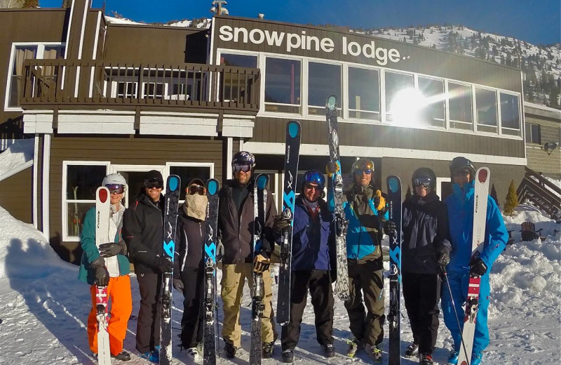 Skiing group at Snowpine Lodge.