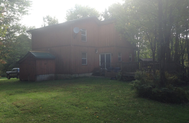 Exterior view of Knotting Pine Cabin.