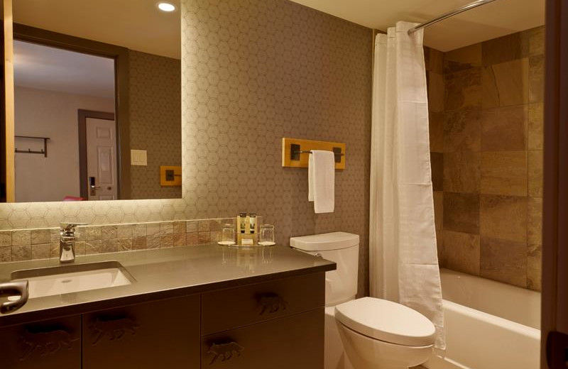 Guest bathroom at Banff Rocky Mountain Resort.