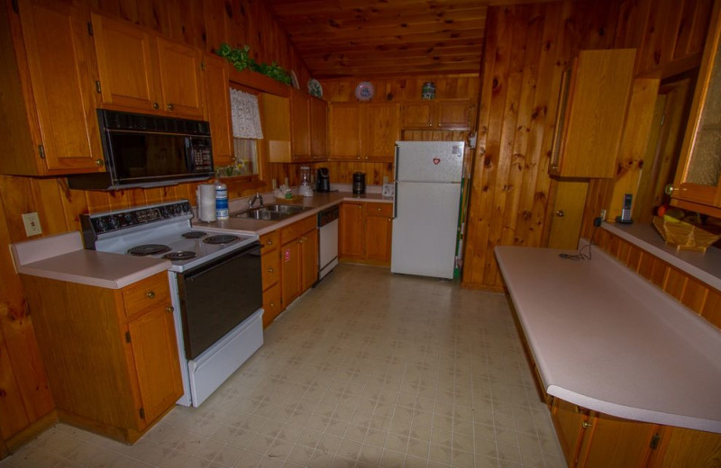 Rental kitchen at Cobbly Nob Rentals.