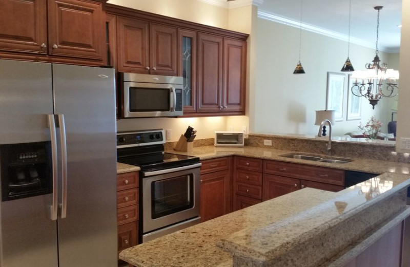 Rental kitchen at Harborview Rentals.