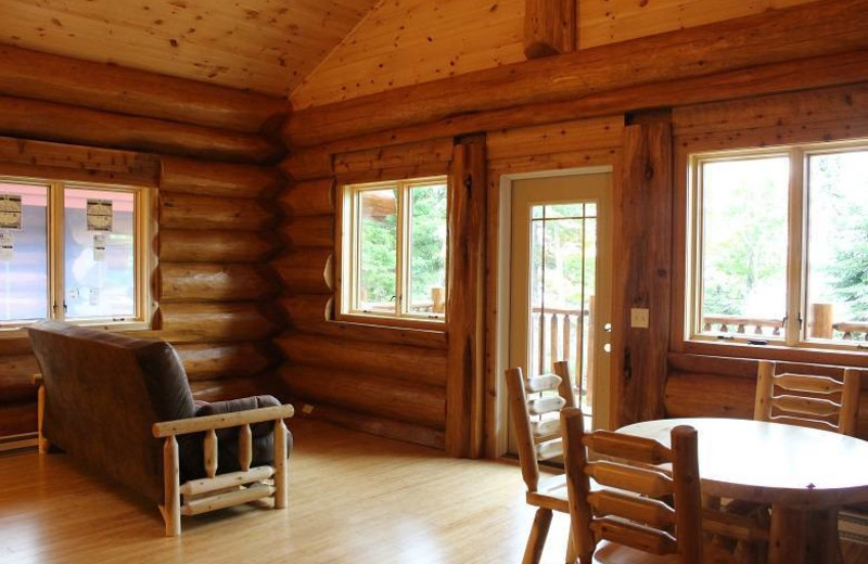 Cabin living and dining area Aqua Log Cabin Resort.