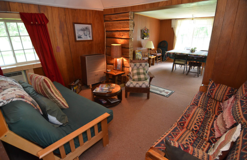 Cabin living room at Barker Lake Lodge.