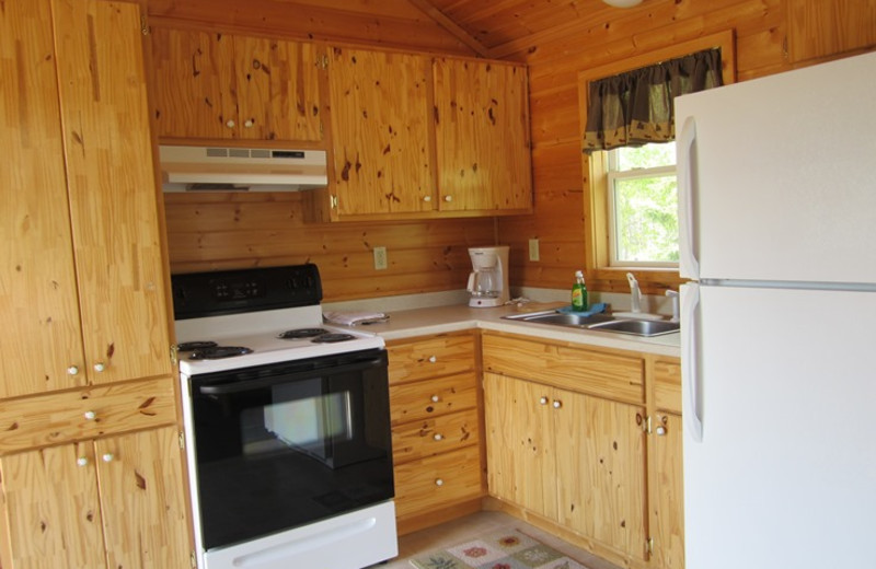 Cabin kitchen at Kec's Kove Resort.