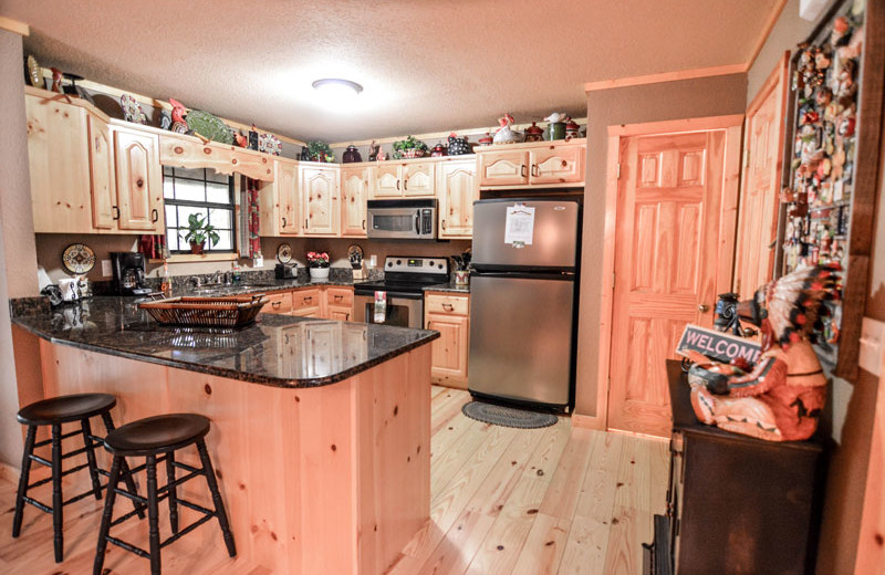 Rental kitchen at Little Bear Rentals.