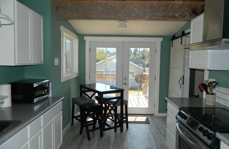 Rental kitchen at Brigadoon Vacation Rentals.