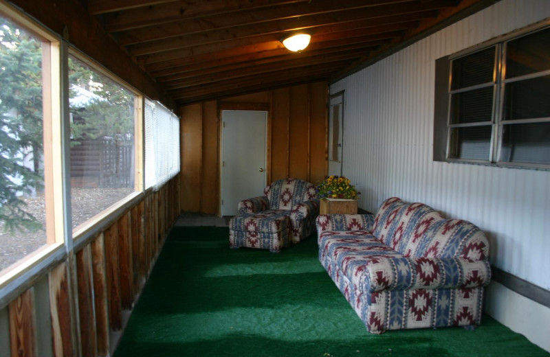 Cabin porch at Yellowstone Wildlife Cabins.