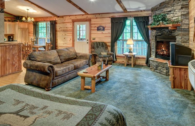 Cabin living room at Lake Forest Luxury Log Cabins.