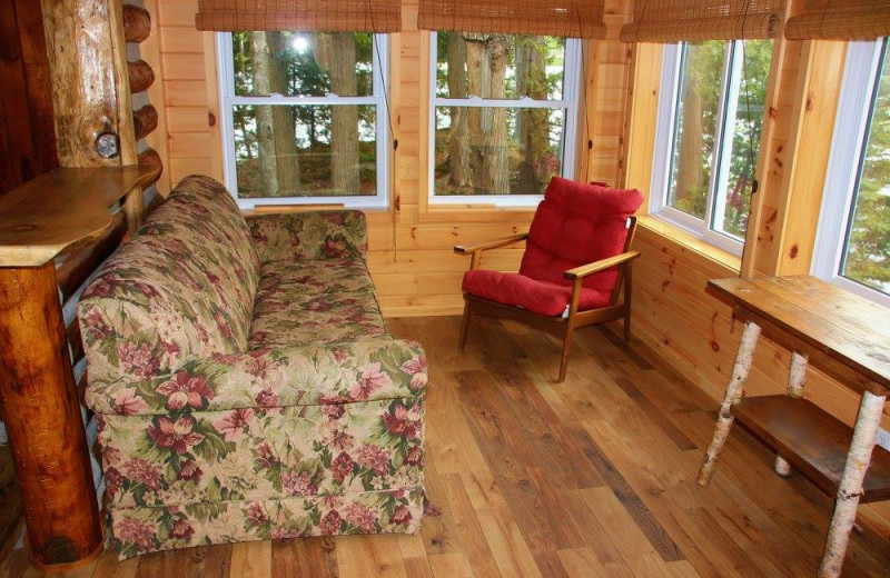 Cabin living room at Fernleigh Lodge.