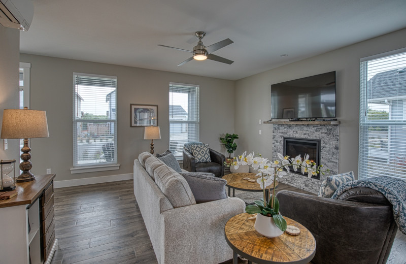 Rental living room at Oyhut Bay Seaside Village.