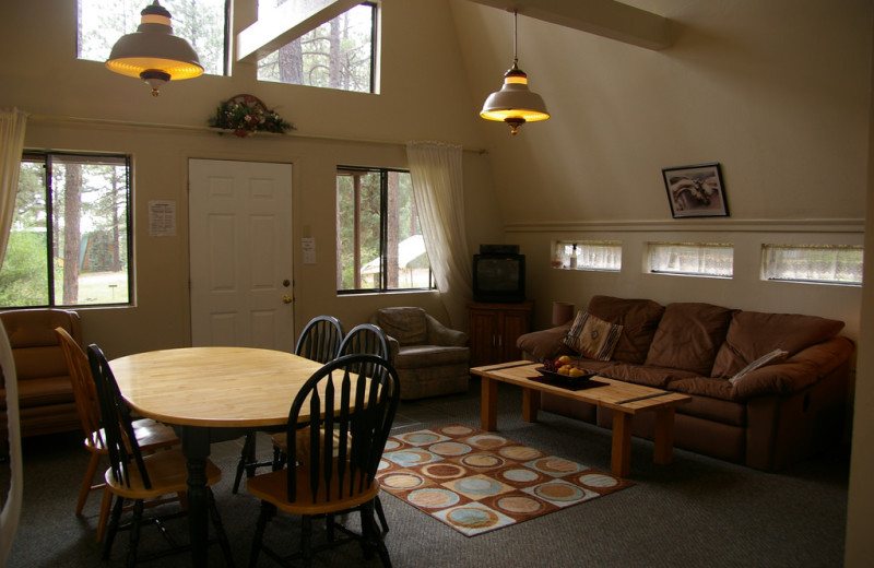 Cabin living room at Echo Basin Cabin And RV Resort.